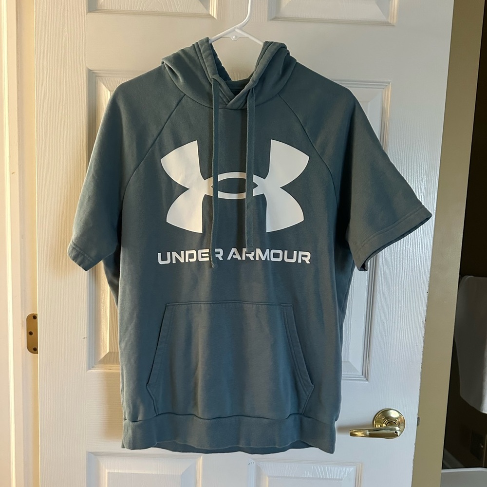 Under Armour Teal Short Sleeve Hoodie with White Logo Size M